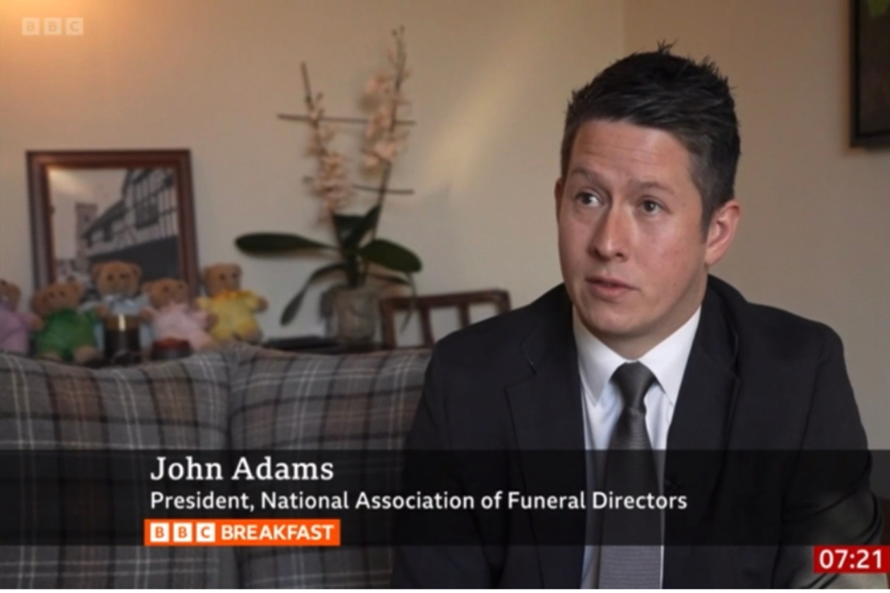 NAFD President on BBC Breakfast Web Image Photto of NAFD President John Adams discussing the Bereavement in Education campaign